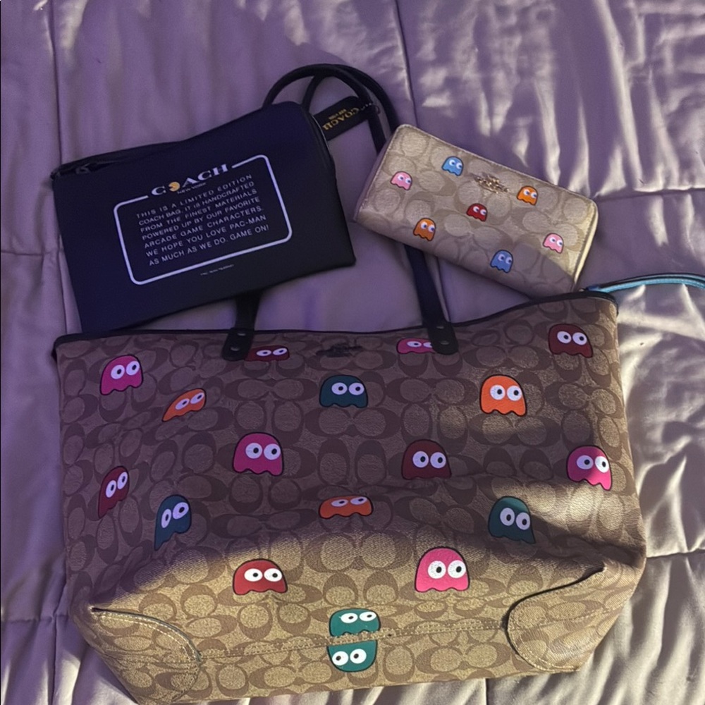 Coach Brown Tote Bag with Colorful Accents